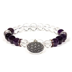 Load image into Gallery viewer, Stone Bracelet Amethyst & Clear Quartz with Flower of Life 8mm