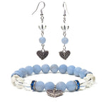 Ielādēt attēlu galerijas skatītājā, Auskari Angelīts un Kalnu Kristāls / Angelite & Clear Quartz with Heart / Angel Wing