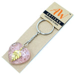 Load image into Gallery viewer, Orgonite Power Keyring Rose Quartz Hearts Golden Leaf