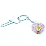 Load image into Gallery viewer, Orgonite Power Keyring Rose Quartz Hearts Golden Leaf