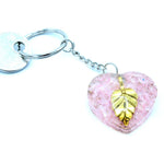 Load image into Gallery viewer, Orgonite Power Keyring Rose Quartz Hearts Golden Leaf
