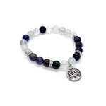 Load image into Gallery viewer, Stone Bracelet Fluorite & Amethyst with Tree of Life 8mm