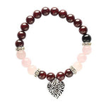 Ielādēt attēlu galerijas skatītājā, Rokassprādze Garnet / Granāts & Rose Quartz / Rozā Kvarcs with Heart 8mmъ