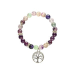 Load image into Gallery viewer, Stone Bracelet Fluorite & Amethyst with Tree of Life 8mm