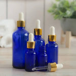 Ielādēt attēlu galerijas skatītājā, Zila stikla pudele Blue Glass Bottle Gold &amp; White 10ml-100ml
