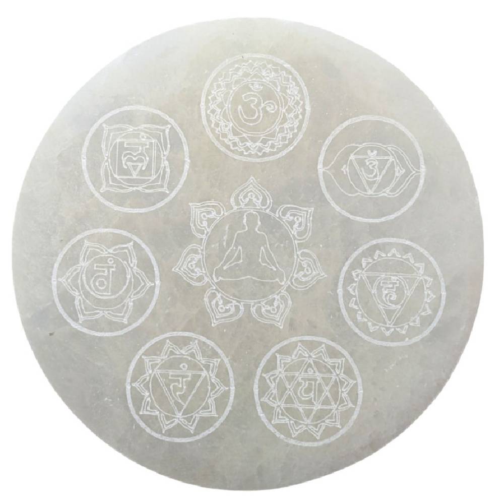 Akmens Selenīts / Selenite Circle Base 7 Chakra Ø10cm