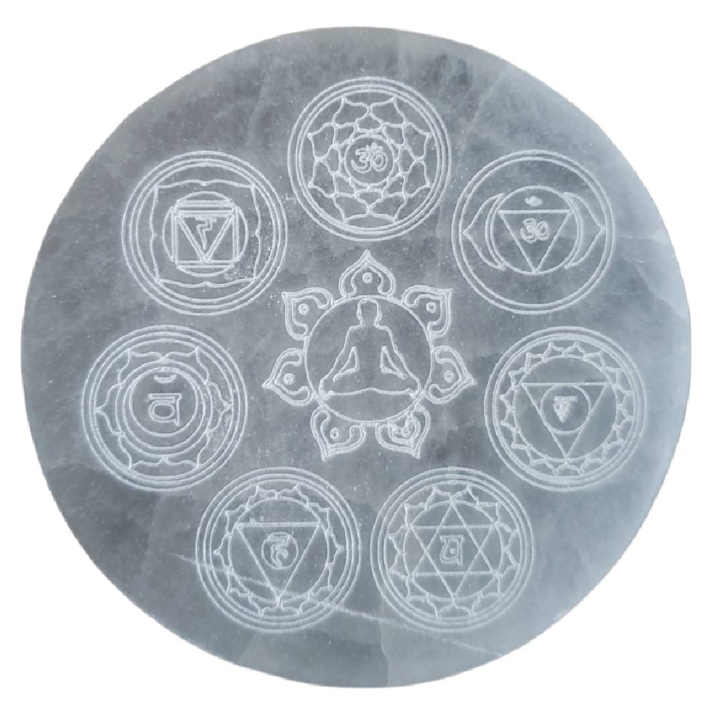 Akmens Selenīts / Selenite Circle Base 7 Chakra Ø10cm