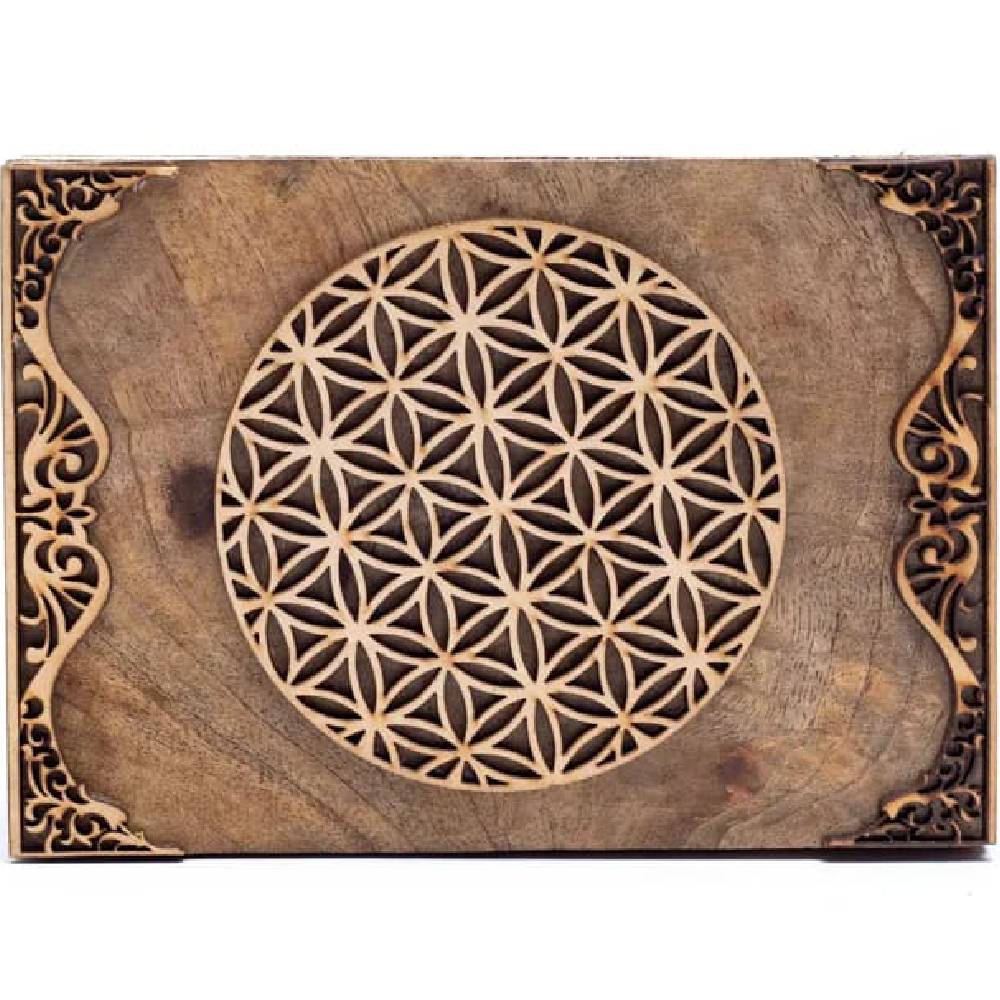 Koka Lādīte Flower of Life Tarot Box Mango Koks 18x12cm