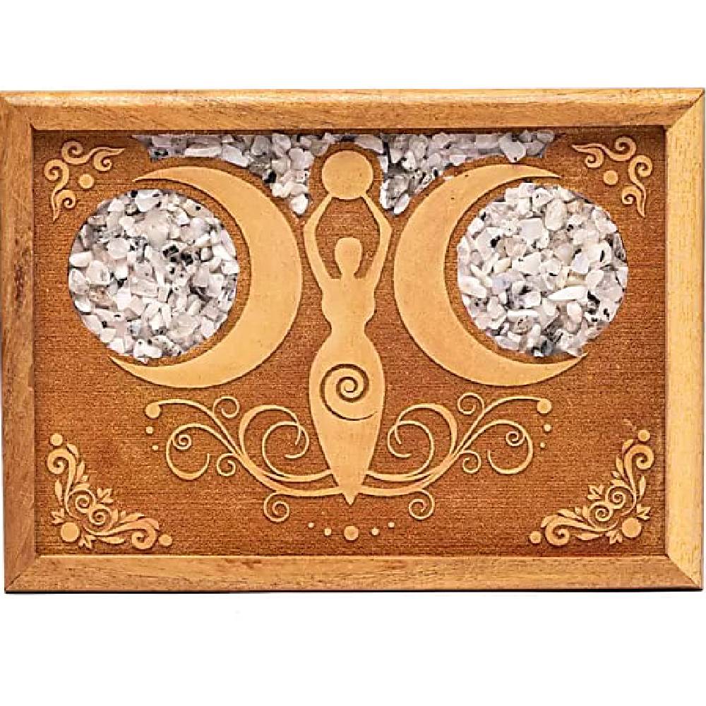 Lādīte Moon Goddess Tarot Box Mango Koks un Mēnessakmens 18x13cm