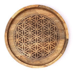 Ielādēt attēlu galerijas skatītājā, Mango Koka Kristāla Režģis Flower of Life Tray / Dzīvības Zieds 30cm
