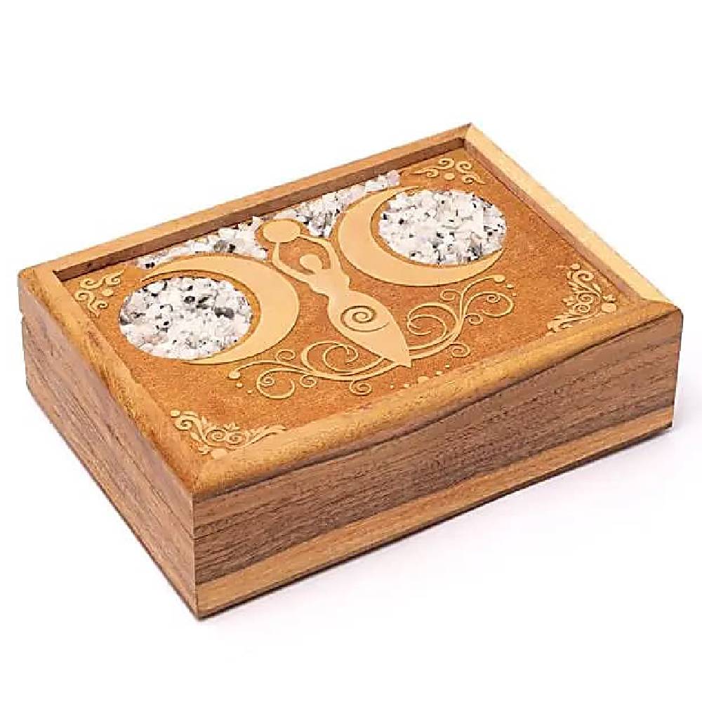 Lādīte Moon Goddess Tarot Box Mango Koks un Mēnessakmens 18x13cm