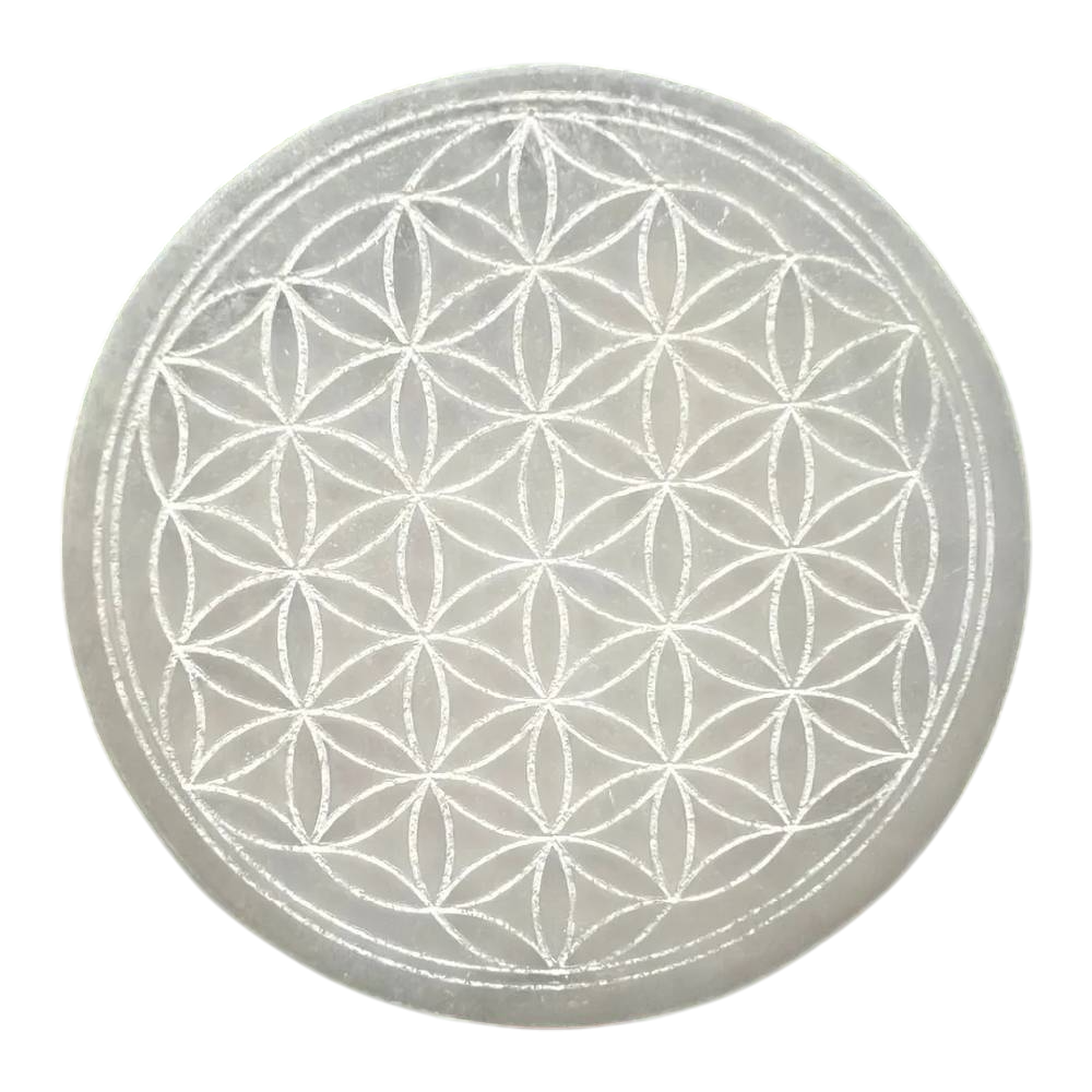 Akmens Selenīts / Selenite Circle Base Flower of Life Ø10cm