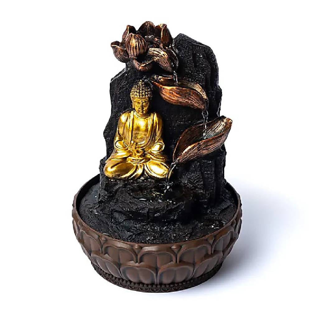 Meditating buddha with lotus water fountain 19.5x19.5x27cm