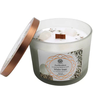 Svece ar dabīgiem akmeņiem Purification Aromatherapy Gemstone Candle White Sage 265g