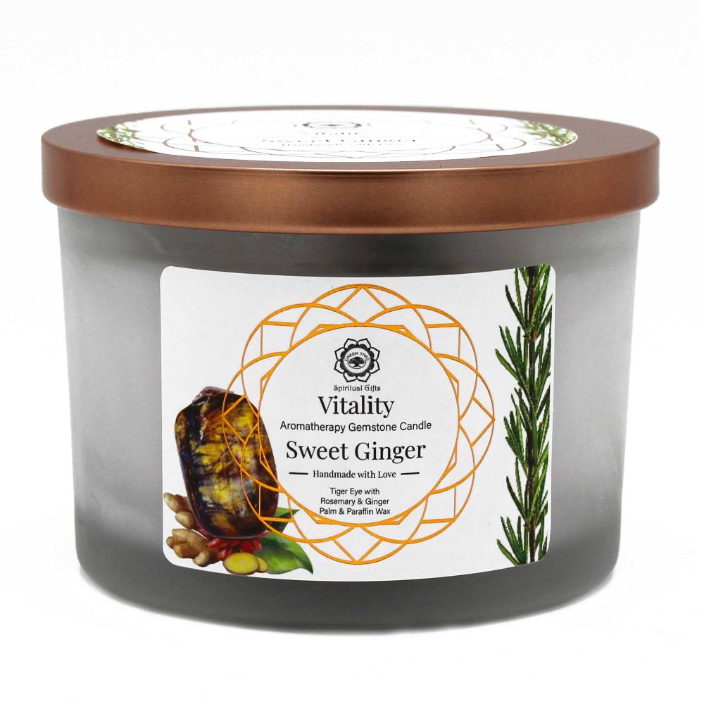 Svece ar dabīgiem akmeņiem Vitality Aromatherapy Gemstone Candle Sweet Ginger