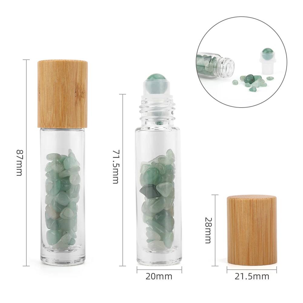 Stikla pudelīte ar rullīti un kristāliem Aventurīns / Aventurine 10ml