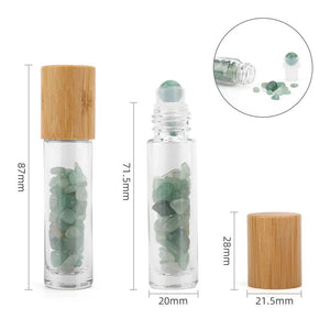 Stikla pudelīte ar rullīti un kristāliem Aventurīns / Aventurine 10ml