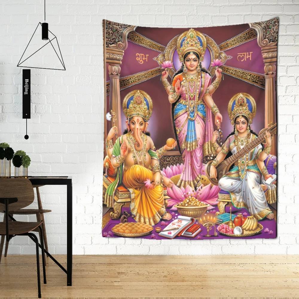 Gobelēns Indian Gods - Laxmi, Ganesha, Saraswati 130 x 150cm