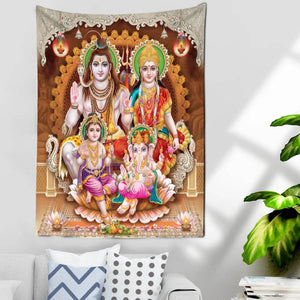 Gobelēns Holy Family - Shiva Parvati Ganesha Kartika 130 x 150cm