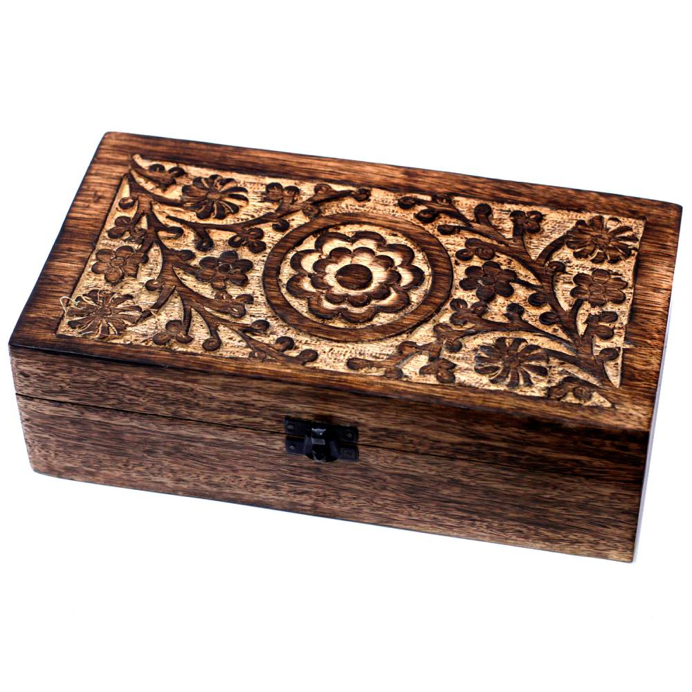 Koka kastīte ēterisko eļļu uzglabāšanai Mango Wood Essential Oil Box Floral - 32 pudeles