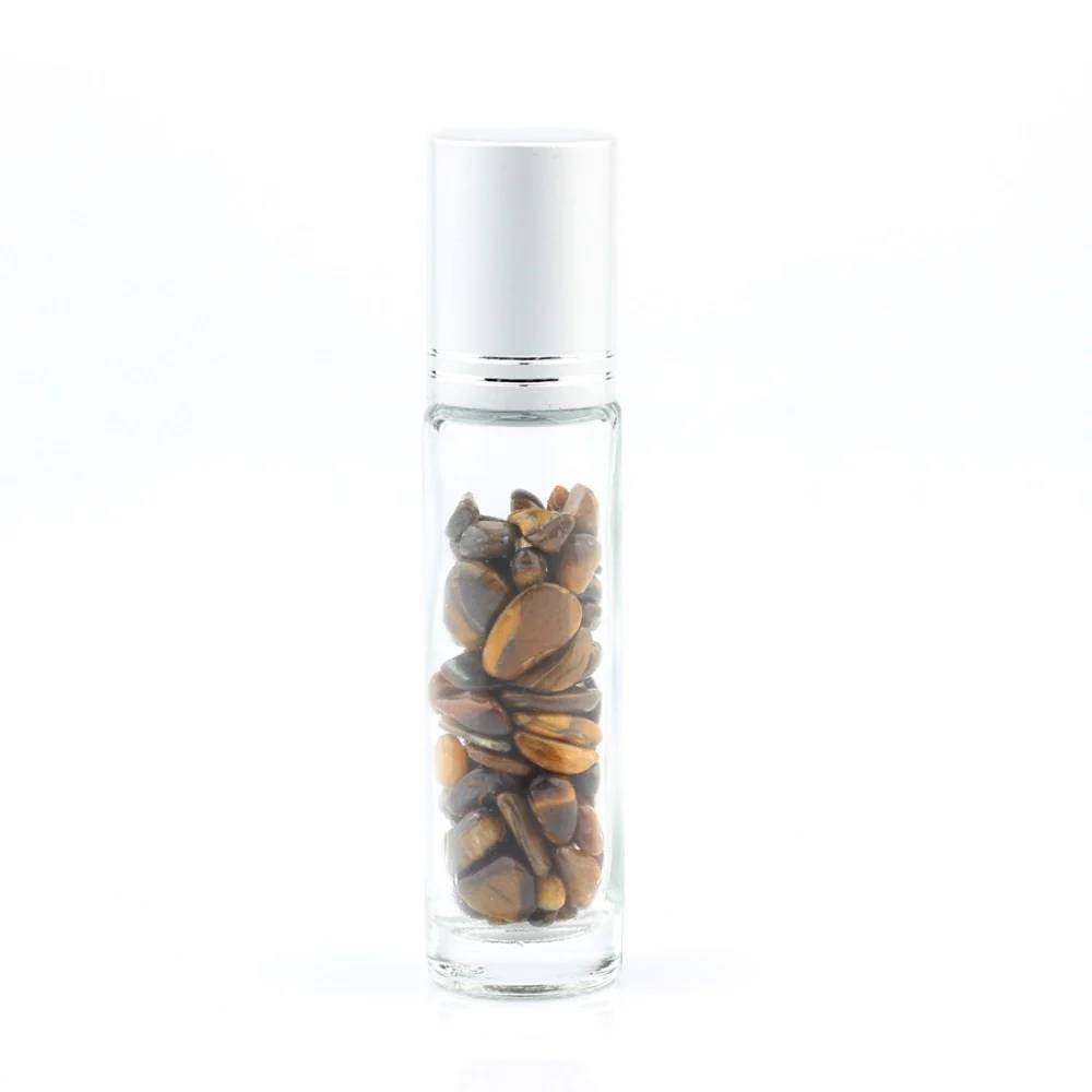 Stikla pudelīte ar rullīti un kristāliem Tīģeracs / Tiger Eye 10ml
