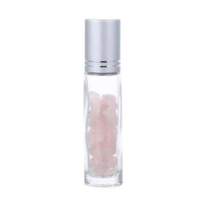 Stikla pudelīte ar rullīti un kristāliem Rozā Kvarcs / Rose Quartz 10ml