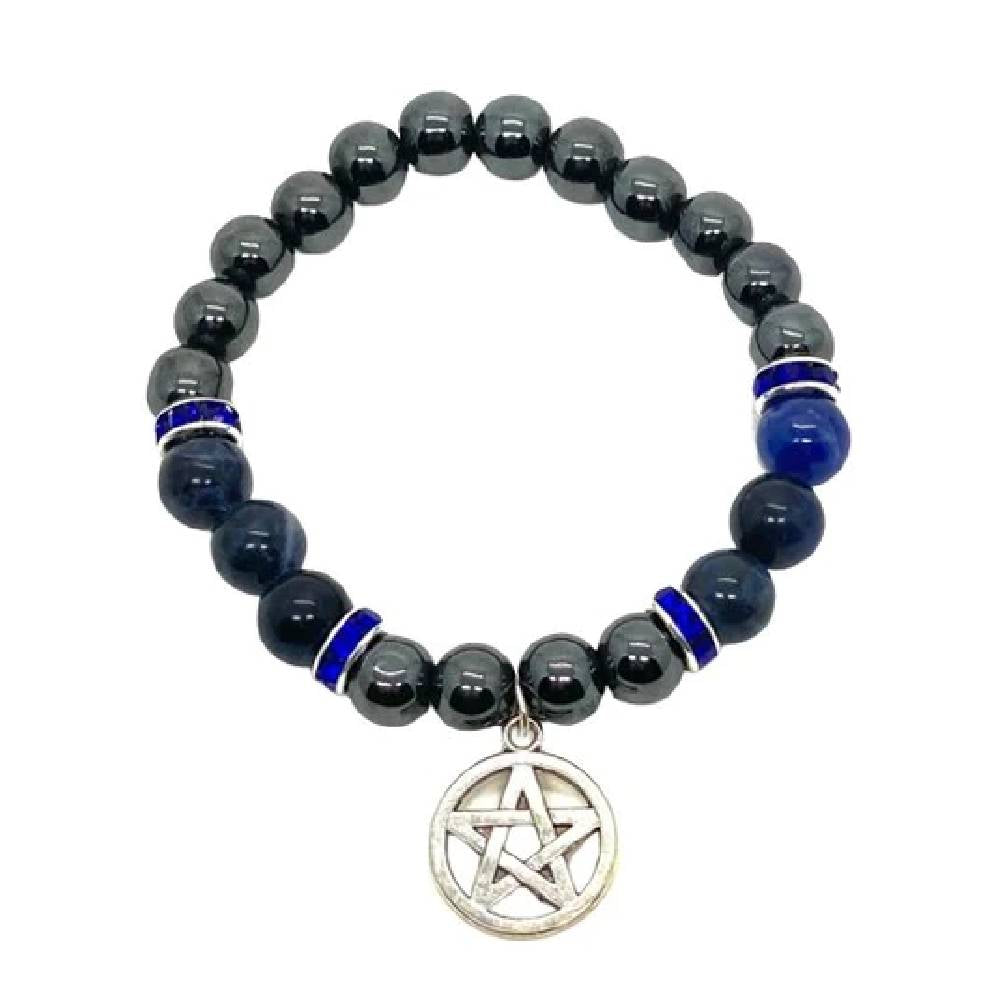 Rokassprādze MIX Sodalite & Hematite with Pentacle 8mm