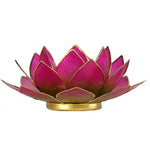 Load image into Gallery viewer, Lotus candlelight holder green-pink gold trim
