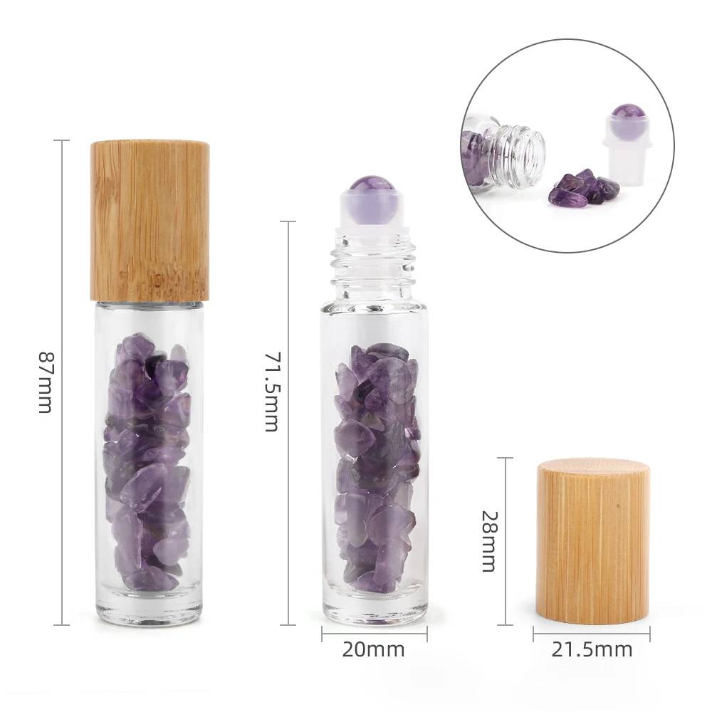 Stikla pudelīte ar rullīti un kristāliem Ametists / Amethyst 10ml