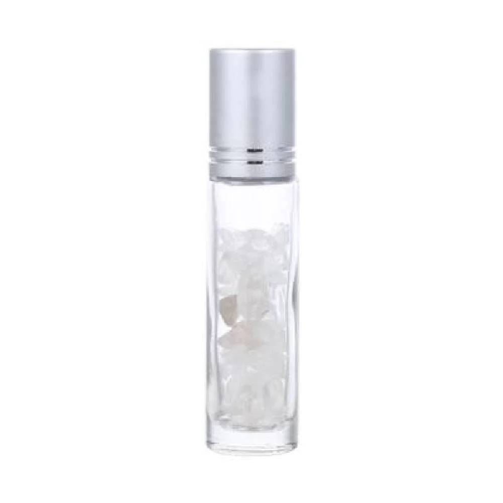 Stikla pudelīte ar rullīti un kristāliem Kalnu Kristāls / Clear Quartz 10ml