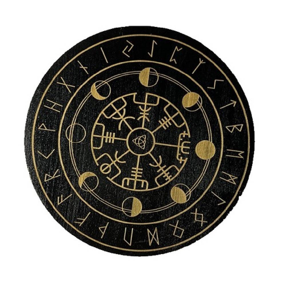 Koka Dēlis Rūnas / Runes, Moon & Trinity Knot Ø15cm