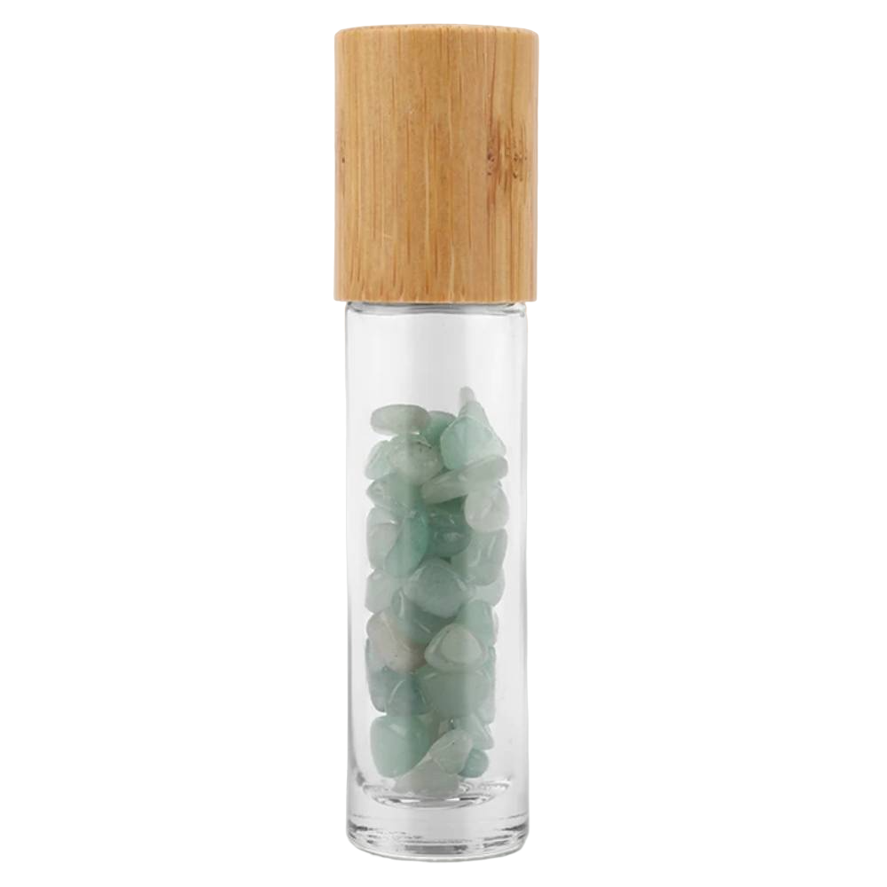 Stikla pudelīte ar rullīti un kristāliem Aventurīns / Aventurine 10ml