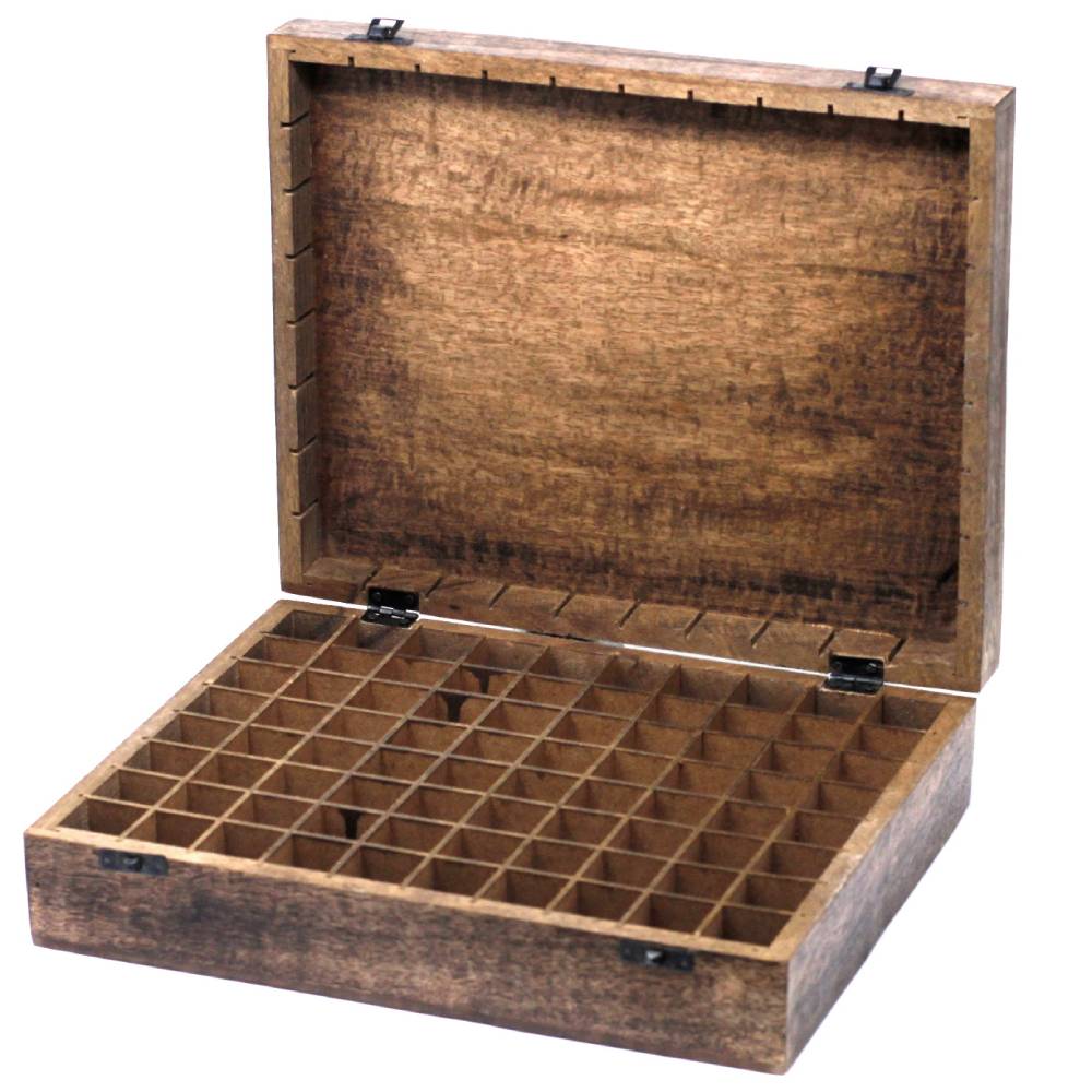 Koka kastīte ēterisko eļļu uzglabāšanai Mango Wood Essential Oil Box Floral - 80 pudeles