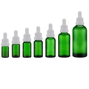 Zaļa stikla pudele Green Glass Bottle with White Dropper 10ml-100ml