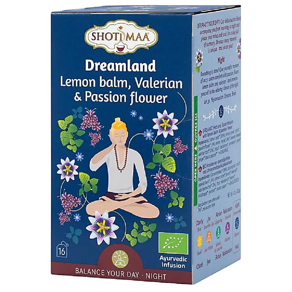 Shoti Maa BIO Tēja – Sapņu Zeme / Dreamland - Organiskais Citronu Balzams, Baldriāns  un Pasifloras Zieds