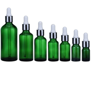 Zaļa stikla pudele Green Glass Bottle Silver & White 10ml-100ml