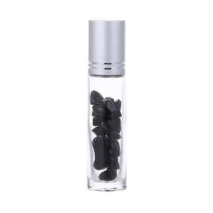 Stikla pudelīte ar rullīti un kristāliem Melnais Obsidiāns / Black Obsidian 10ml