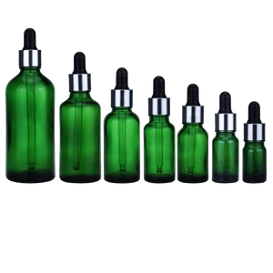 Zaļa stikla pudele Green Glass Bottle Silver & Black 10ml-100ml