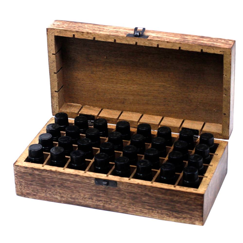 Koka kastīte ēterisko eļļu uzglabāšanai Mango Wood Essential Oil Box Floral - 24 pudeles