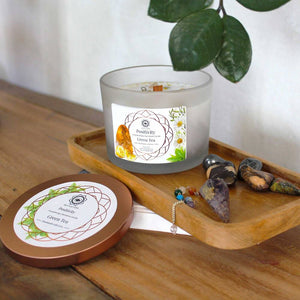 Svece ar dabīgiem akmeņiem Positivity Aromatherapy Gemstone Candle Green Tea 265g