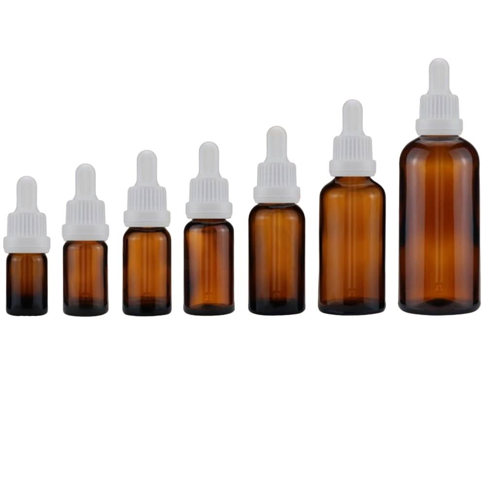 Stikla pudele ar pipetīti Amber Glass Bottle with White Dropper 10ml-100ml