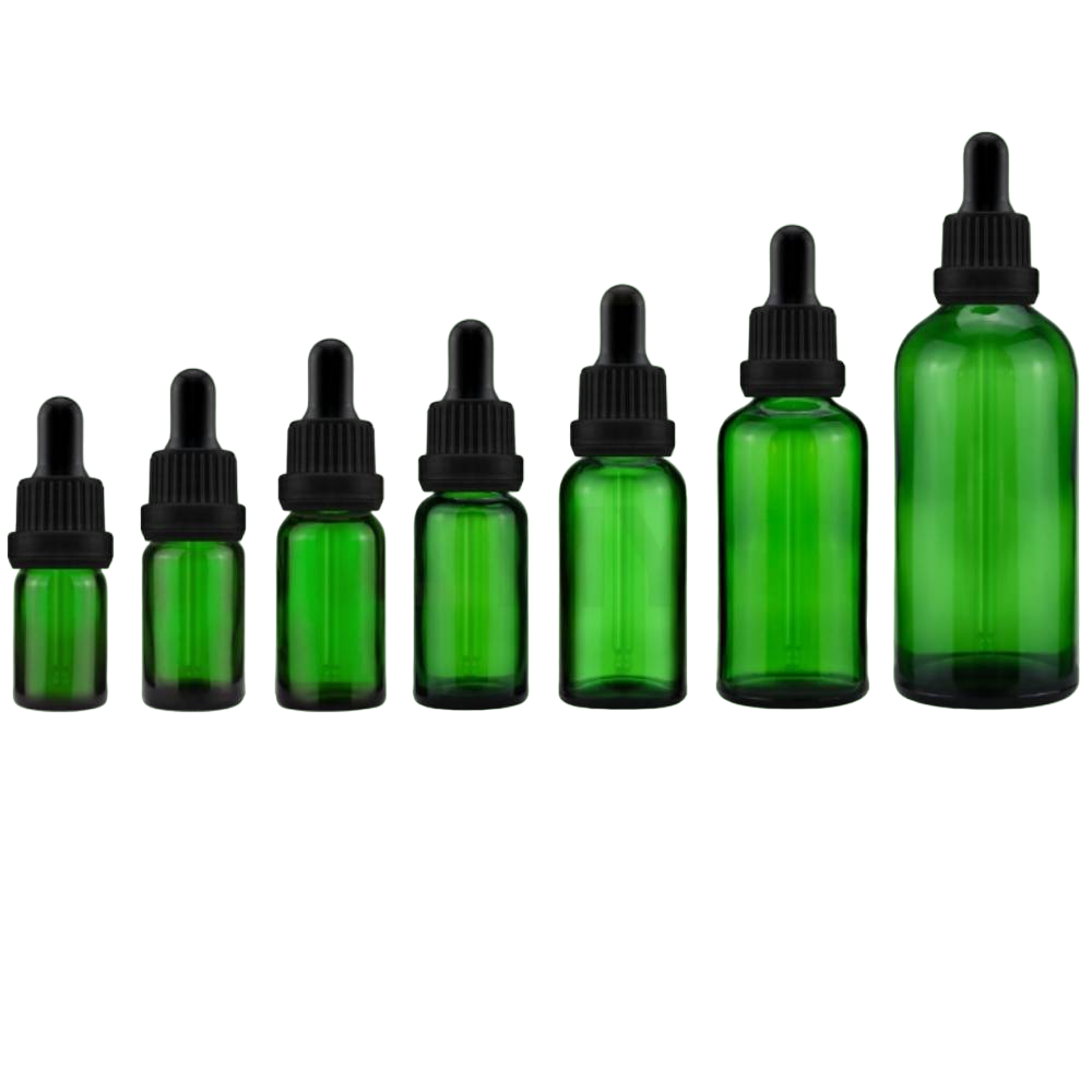 Zaļa stikla pudele Green Glass Bottle with Black Dropper 10ml-100ml