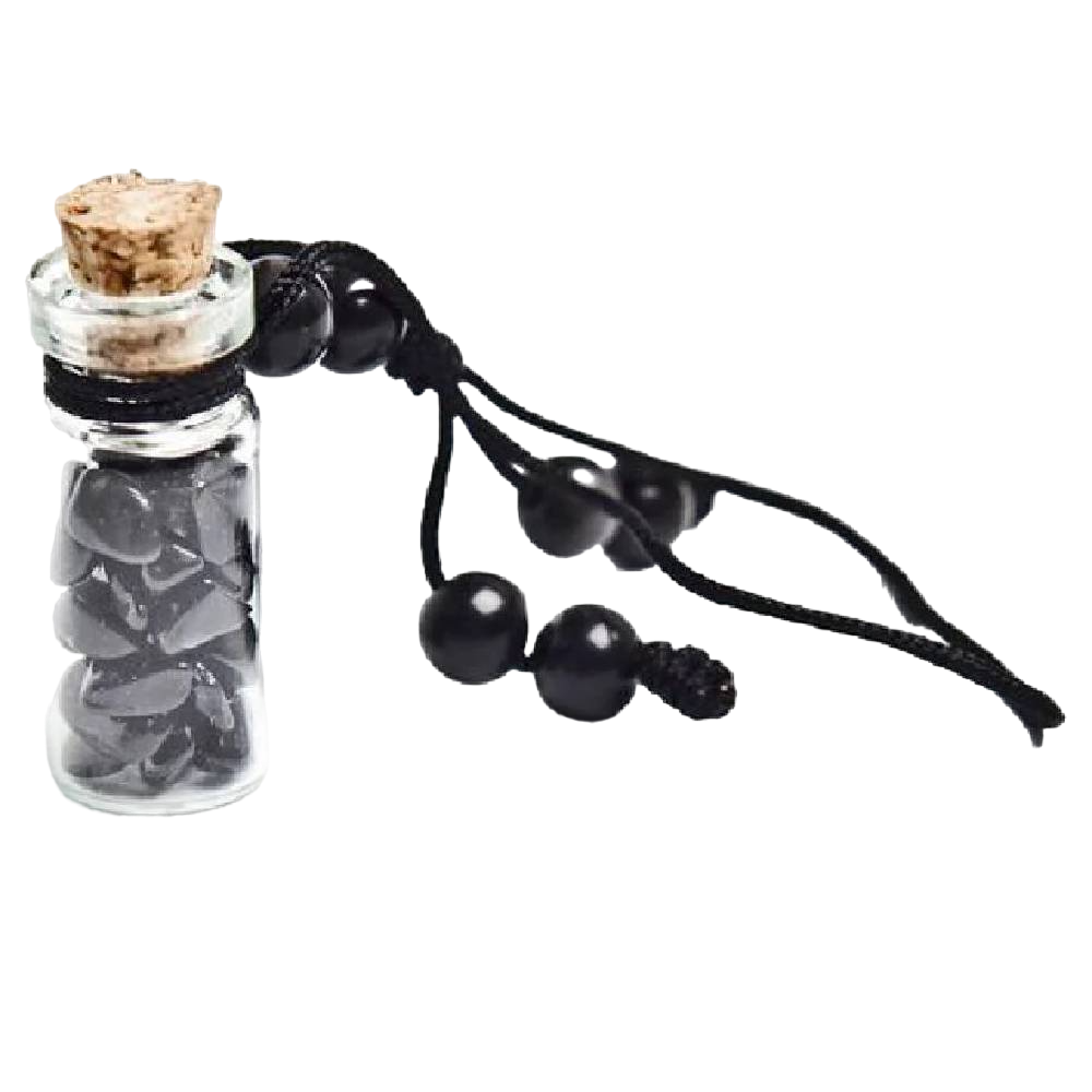 Stikla Pudelīte Melnais Onikss / Black Onyx Wishing Bottle 3cm