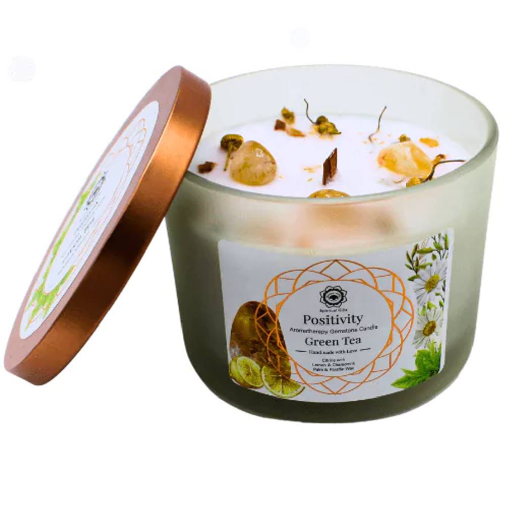 Green Tea and Citrine Gemstone Candle - Positivity