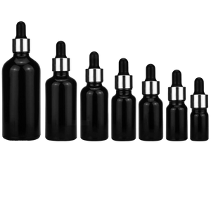 Melna stikla pudele Black Glass Bottle Silver & Black 10ml-100ml