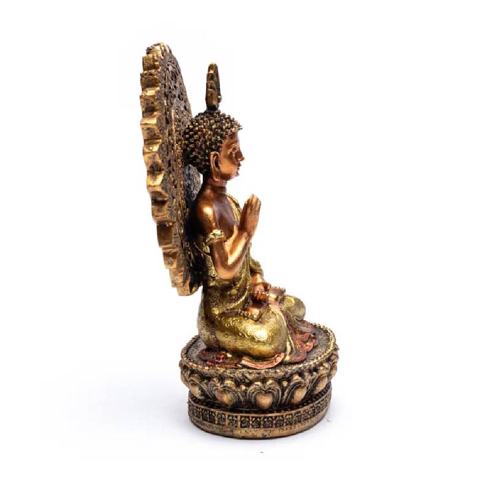 Statuja / Dēva Murti Buddha / Buddha of Reassurance with aura and throne