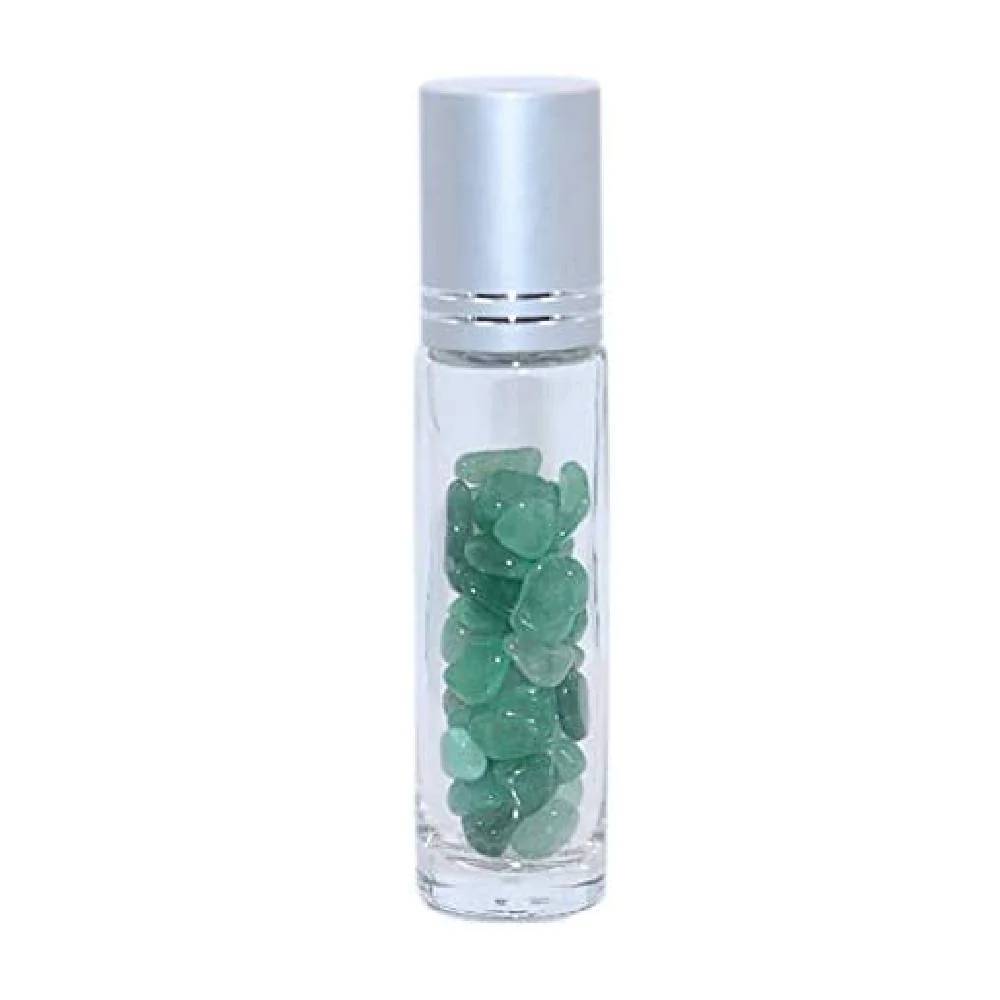 Stikla pudelīte ar rullīti un kristāliem Aventurīns / Aventurine 10ml
