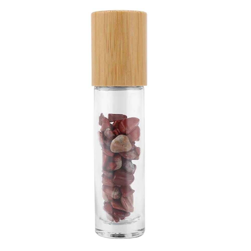 Stikla pudelīte ar rullīti un kristāliem Jašma / Red Jasper 10ml