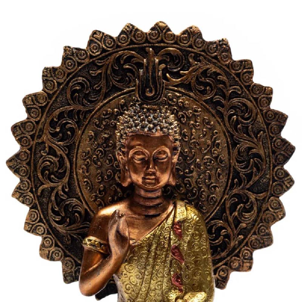 Statuja / Dēva Murti Buddha / Buddha of Reassurance with aura and throne