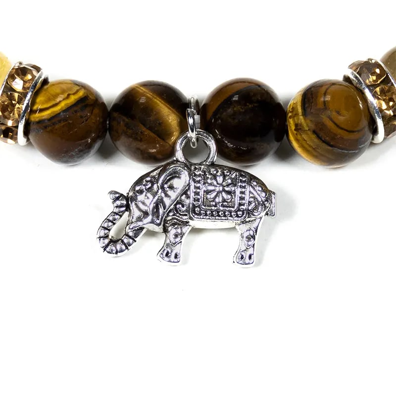 Bracelet tiger eye/ rutilated quartz with elephant 8mm